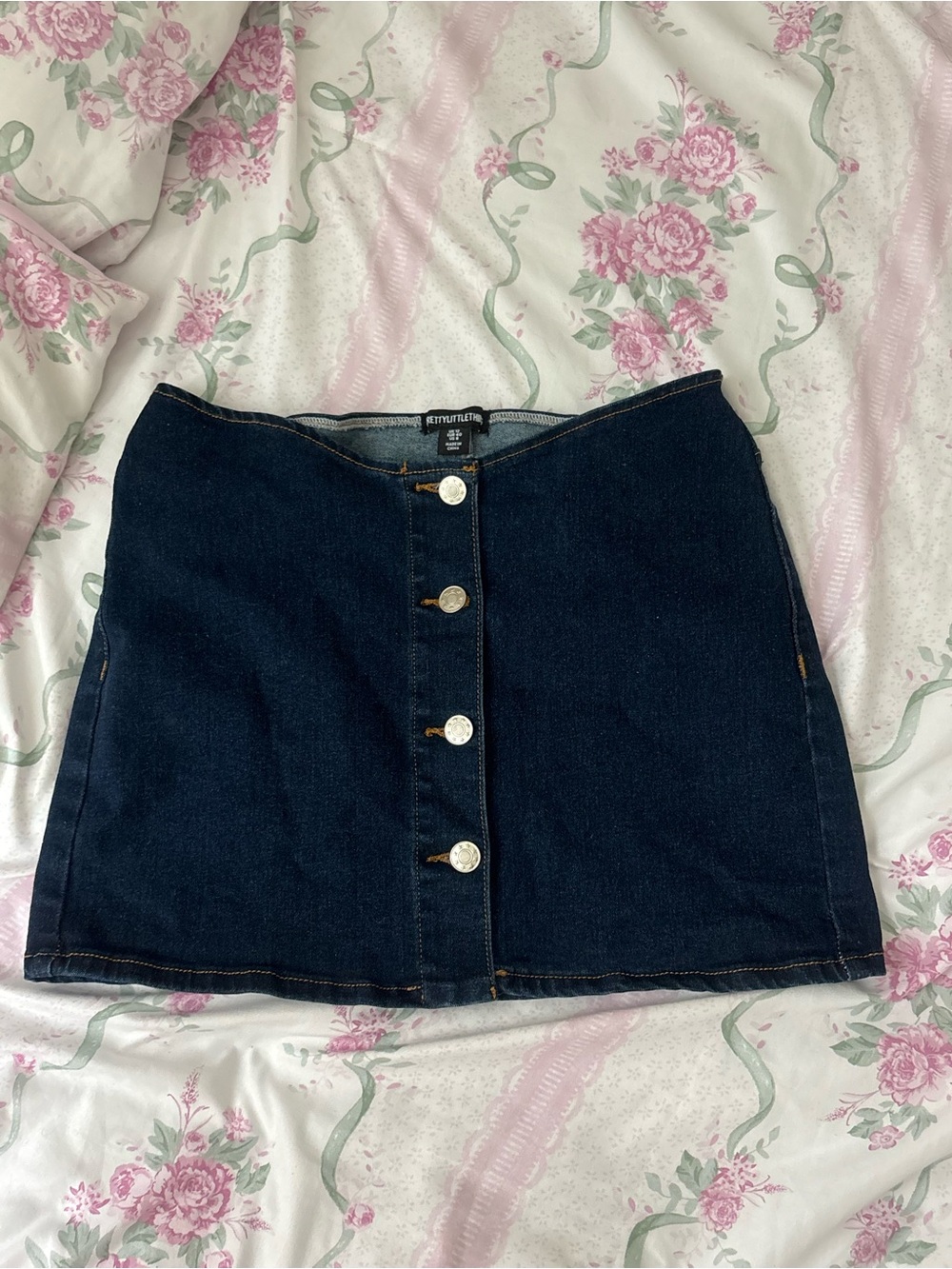 PrettyLittleThing Dark Blue Button-Front Denim Mini Skirt